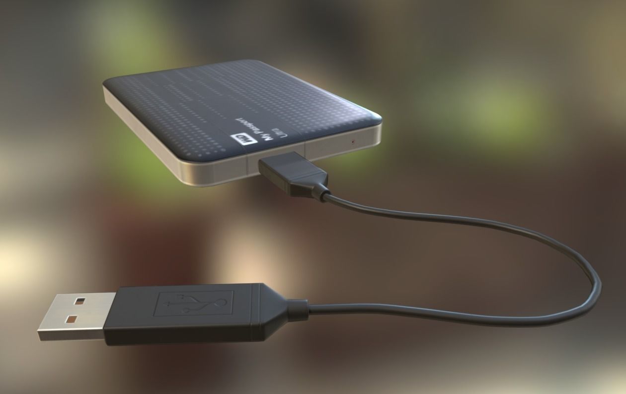 External HDD With Cable Collection Game Ready Low-poly 3D model_93