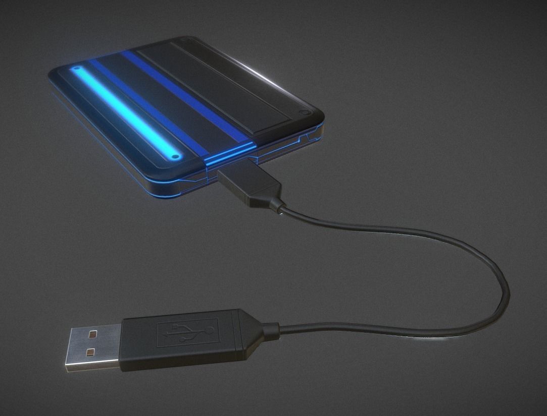 External HDD With Cable Collection Game Ready Low-poly 3D model_1