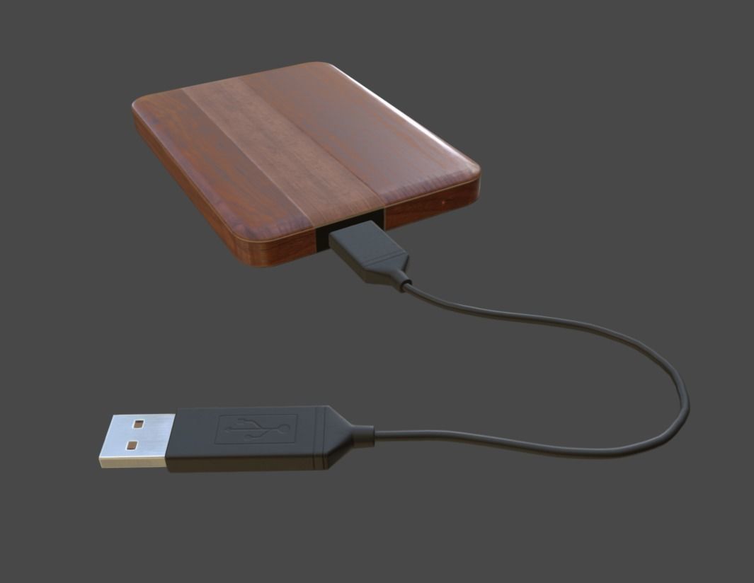 External HDD With Cable Collection Game Ready Low-poly 3D model_4