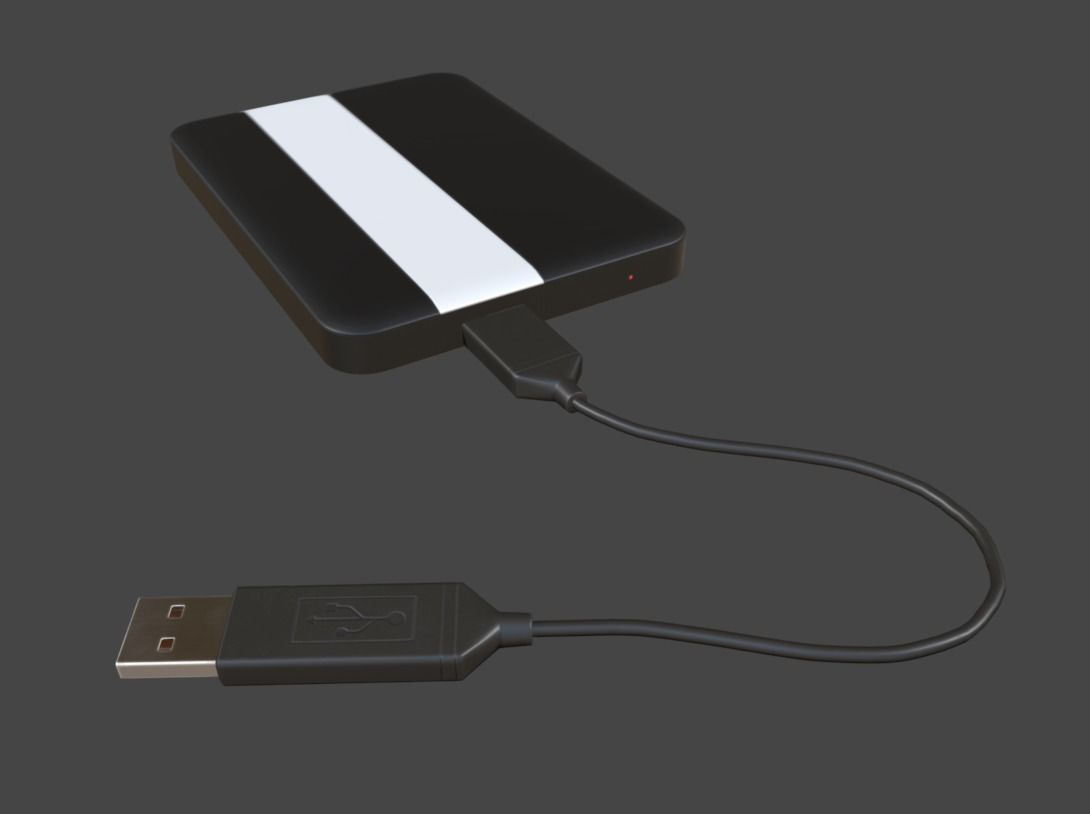 External HDD With Cable Collection Game Ready Low-poly 3D model_5