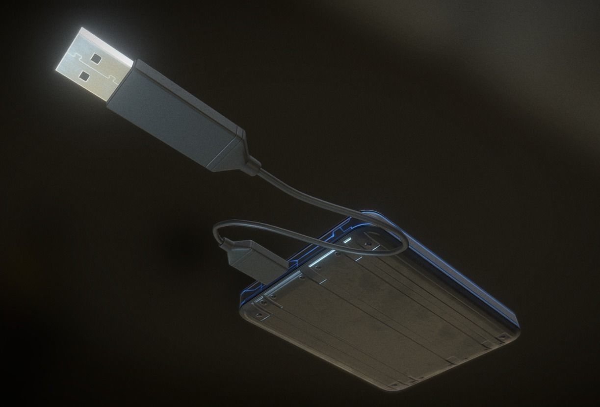 External HDD With Cable Collection Game Ready Low-poly 3D model_40