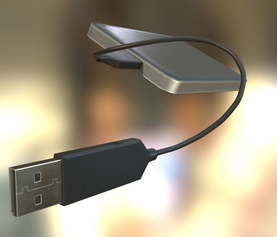 External HDD With Cable Collection Game Ready Low-poly 3D model_86