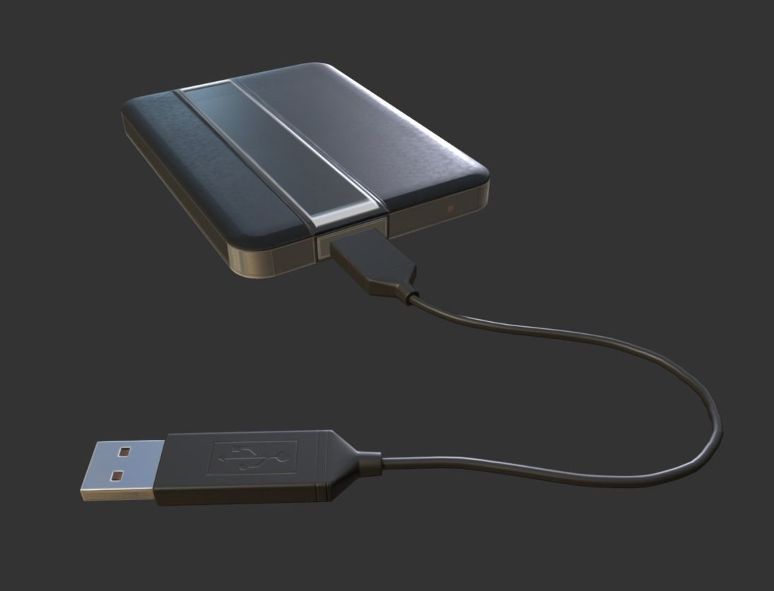 External HDD With Cable Collection Game Ready Low-poly 3D model_9