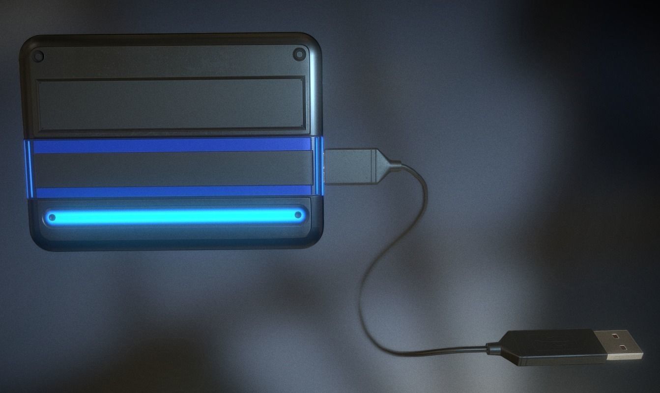 External HDD With Cable Collection Game Ready Low-poly 3D model_10