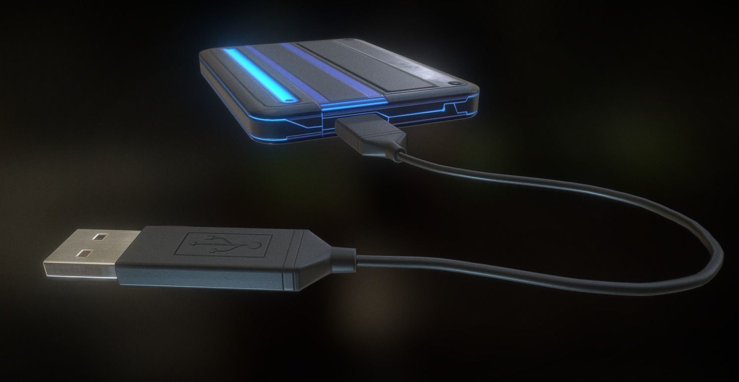 External HDD With Cable Collection Game Ready Low-poly 3D model_39