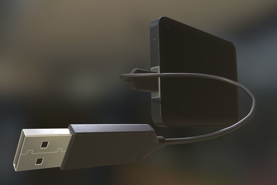 External HDD With Cable Collection Game Ready Low-poly 3D model_66