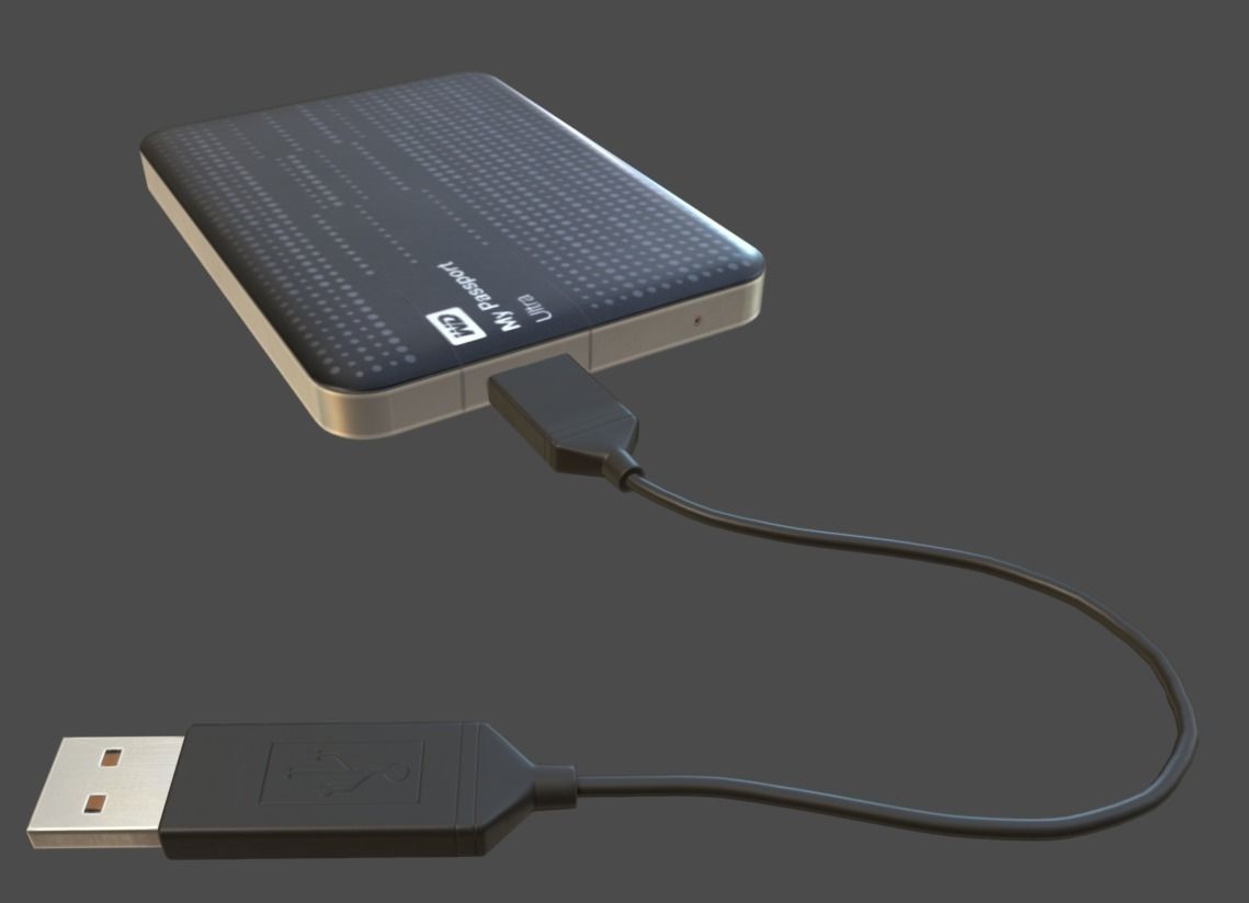 External HDD With Cable Collection Game Ready Low-poly 3D model_3
