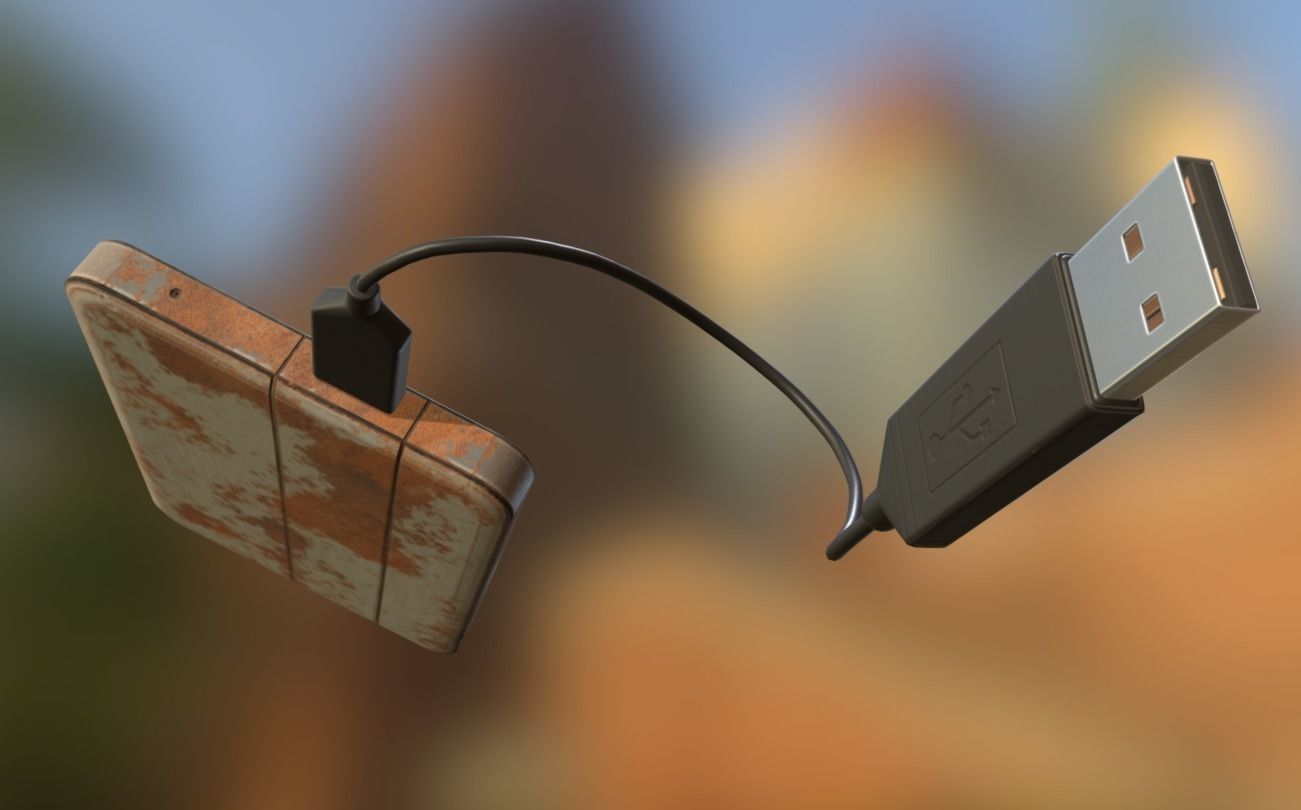 External HDD With Cable Collection Game Ready Low-poly 3D model_103