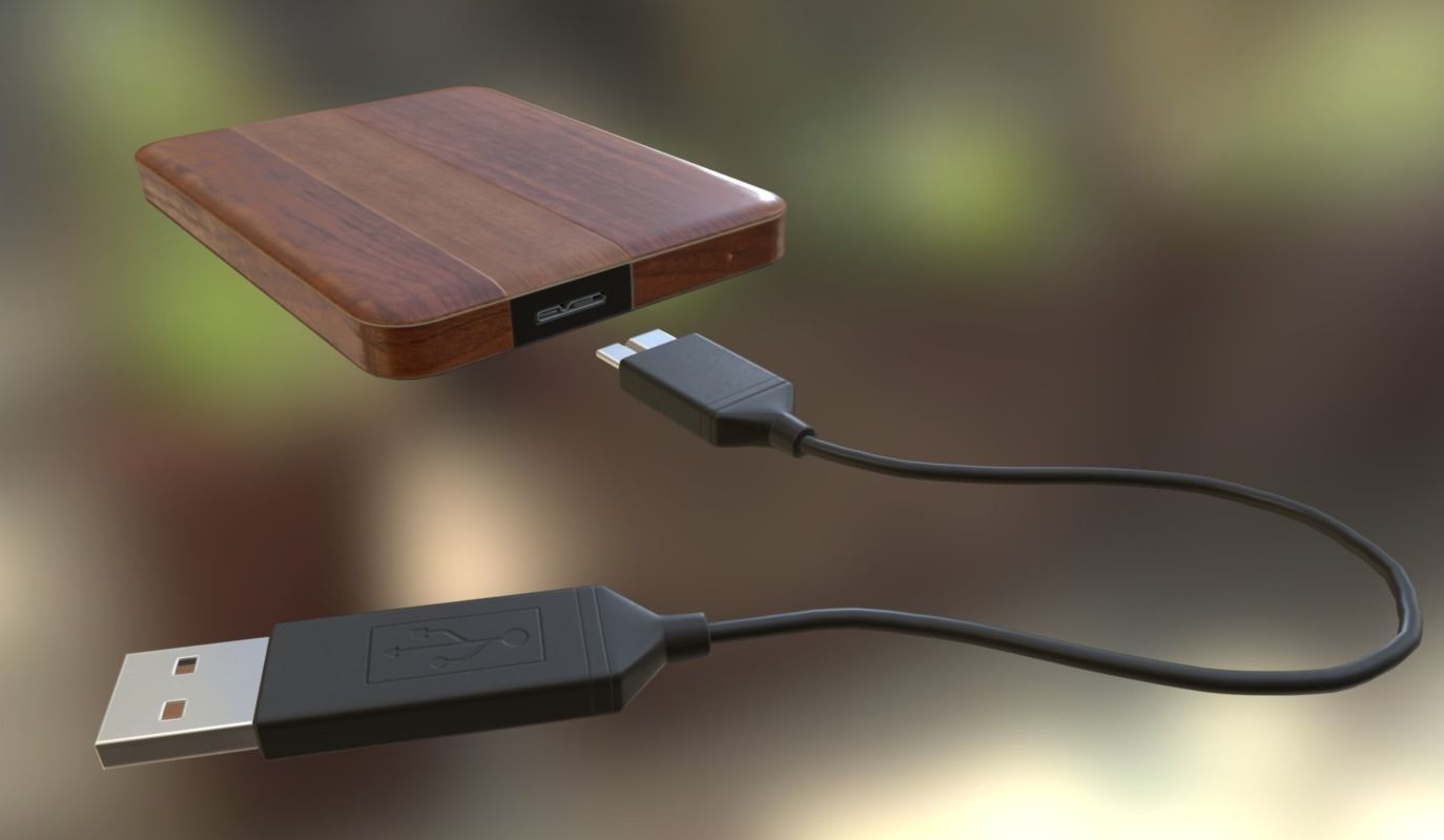 External HDD With Cable Collection Game Ready Low-poly 3D model_76