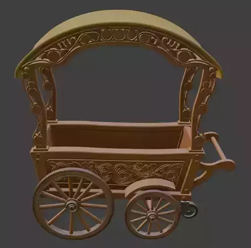 Wooden Vendor Cart 3D Model