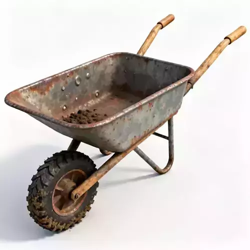 Realistic Old Rusted Garden Wheelbarrow 3D Model