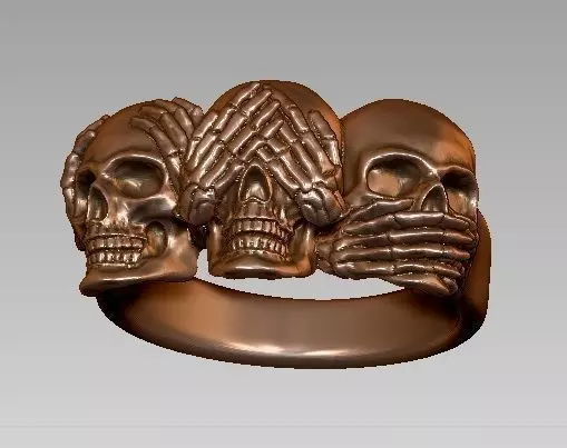 skull ring - 3 skull concept spiritual 3D print model