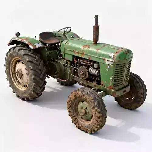 Realistic Vintage Farm Tractor 3D Model