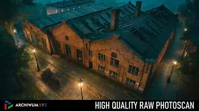 Abandoned factory with a damaged roof 3D model