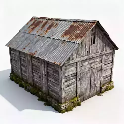 Realistic Weathered Wooden Shed 3D Model