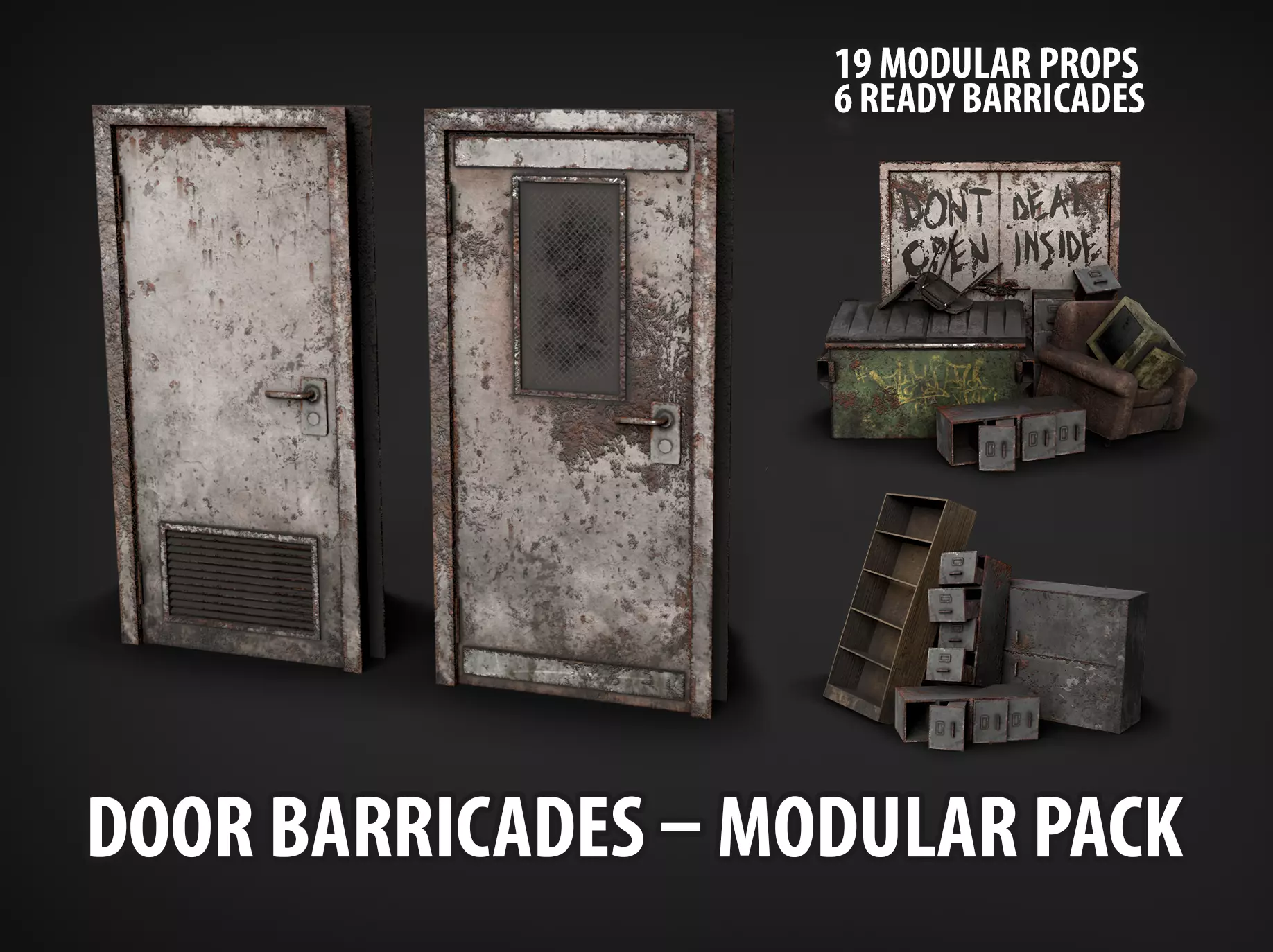 Post-Apocalyptic Broken Door - Modular Barricade Pack Low-poly 3D model