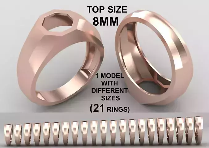 octagonal hollow Signet Ring Base 8MM top in All sizes 234-MWC