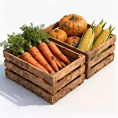 Rustic Wooden Harvest Crates with Fresh Vegetables 3D Model