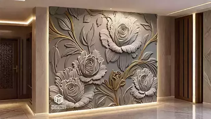 modern rose panel wall decor set relief stl mural CNC 295 