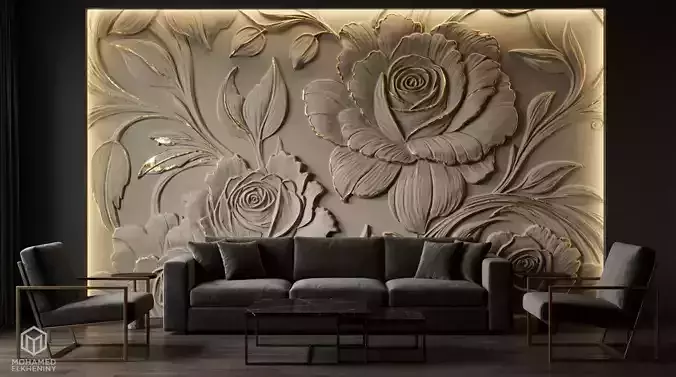 modern rose panel wall decor set relief stl mural CNC 295 