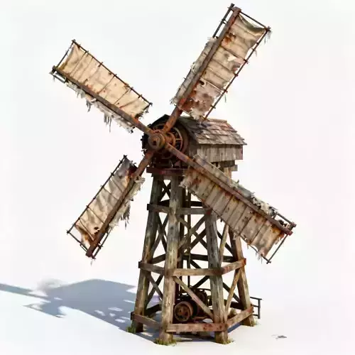 Realistic Weathered Traditional Countryside Windmill 3D Model