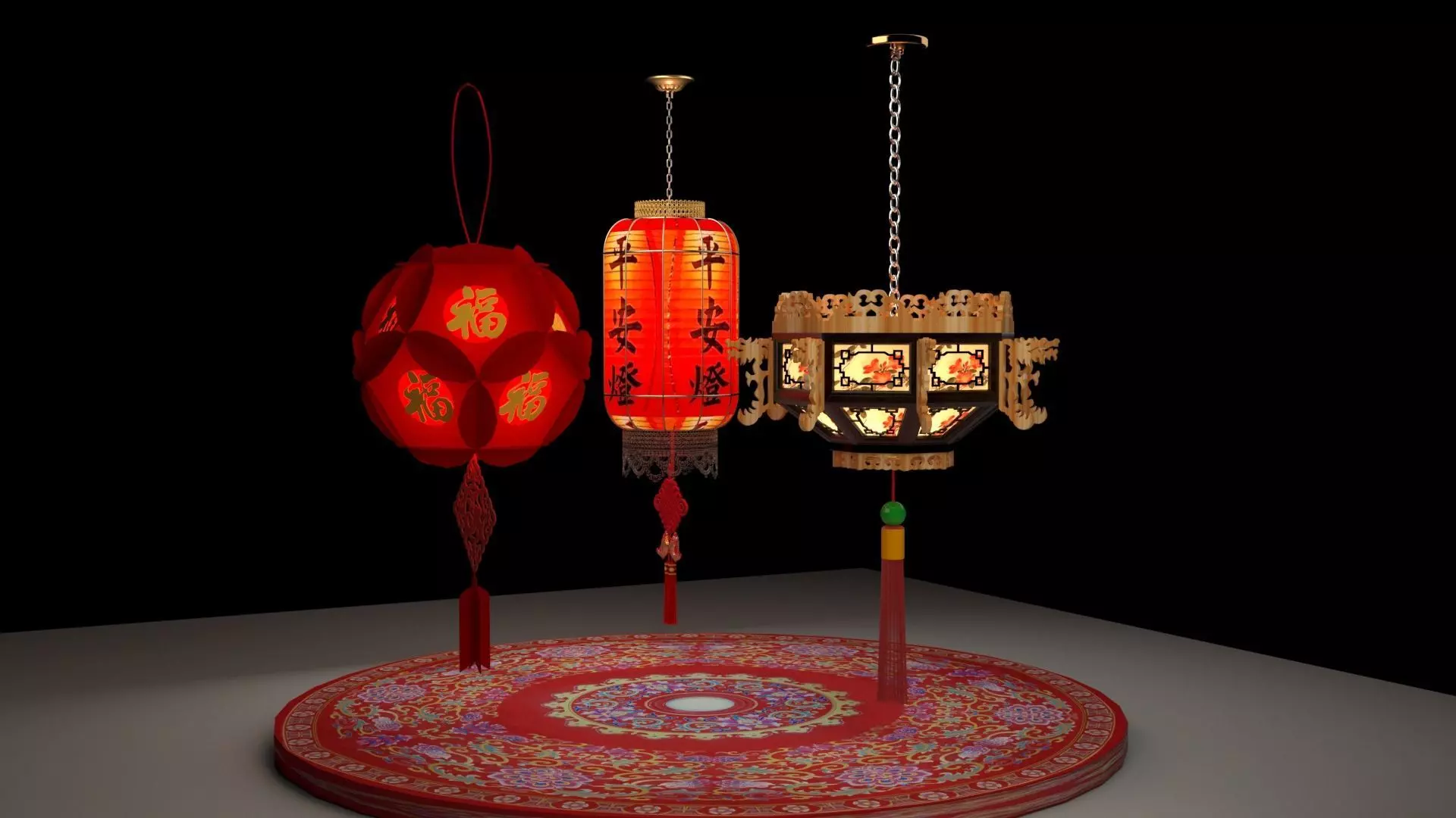 Chinese red lanterns Low-poly 3D model