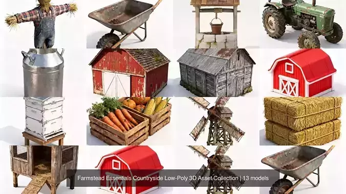 Farmstead Essentials Countryside Low-Poly 3D Asset Collection