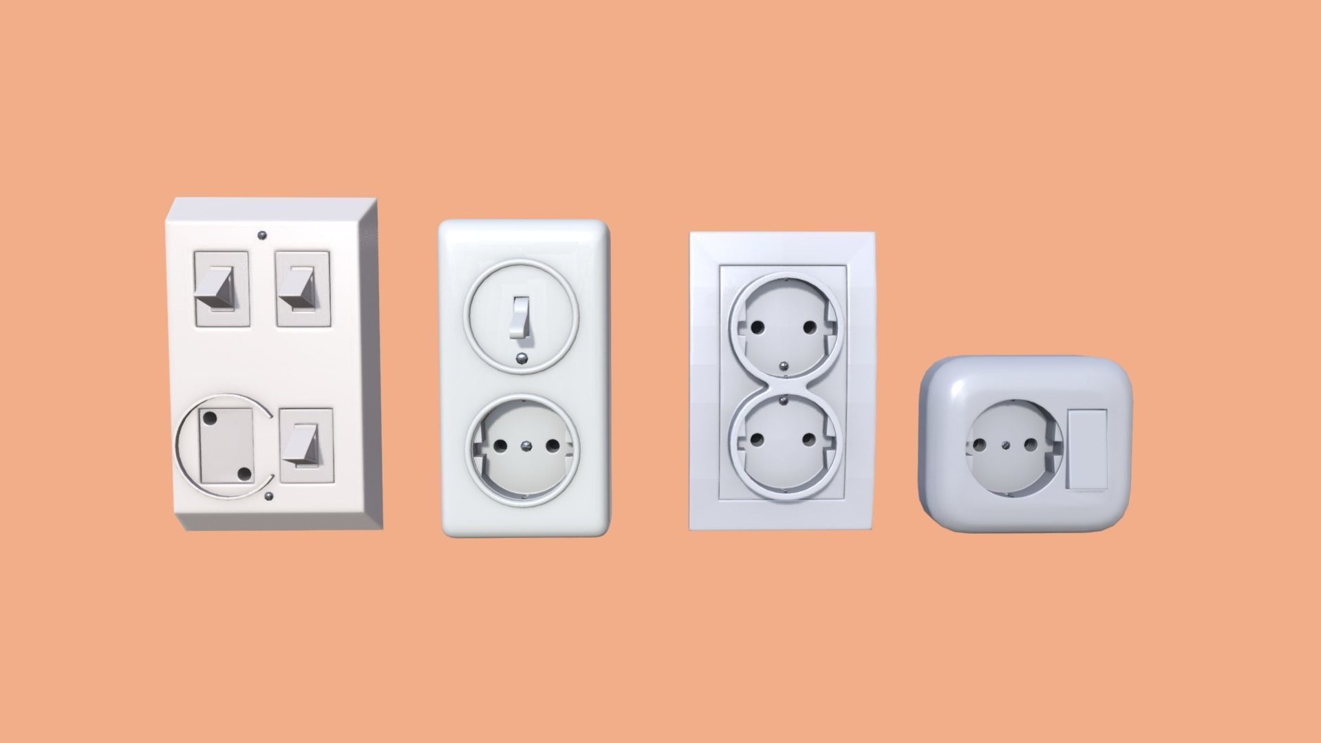 EU Switches - Sockets - Fuse Box Low-poly 3D model_1