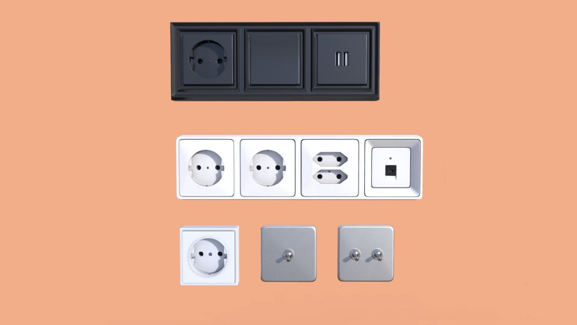 EU Switches - Sockets - Fuse Box Low-poly 3D model_3