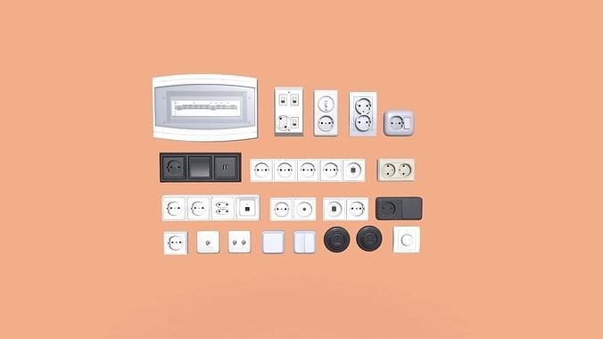 EU Switches - Sockets - Fuse Box Low-poly 3D model