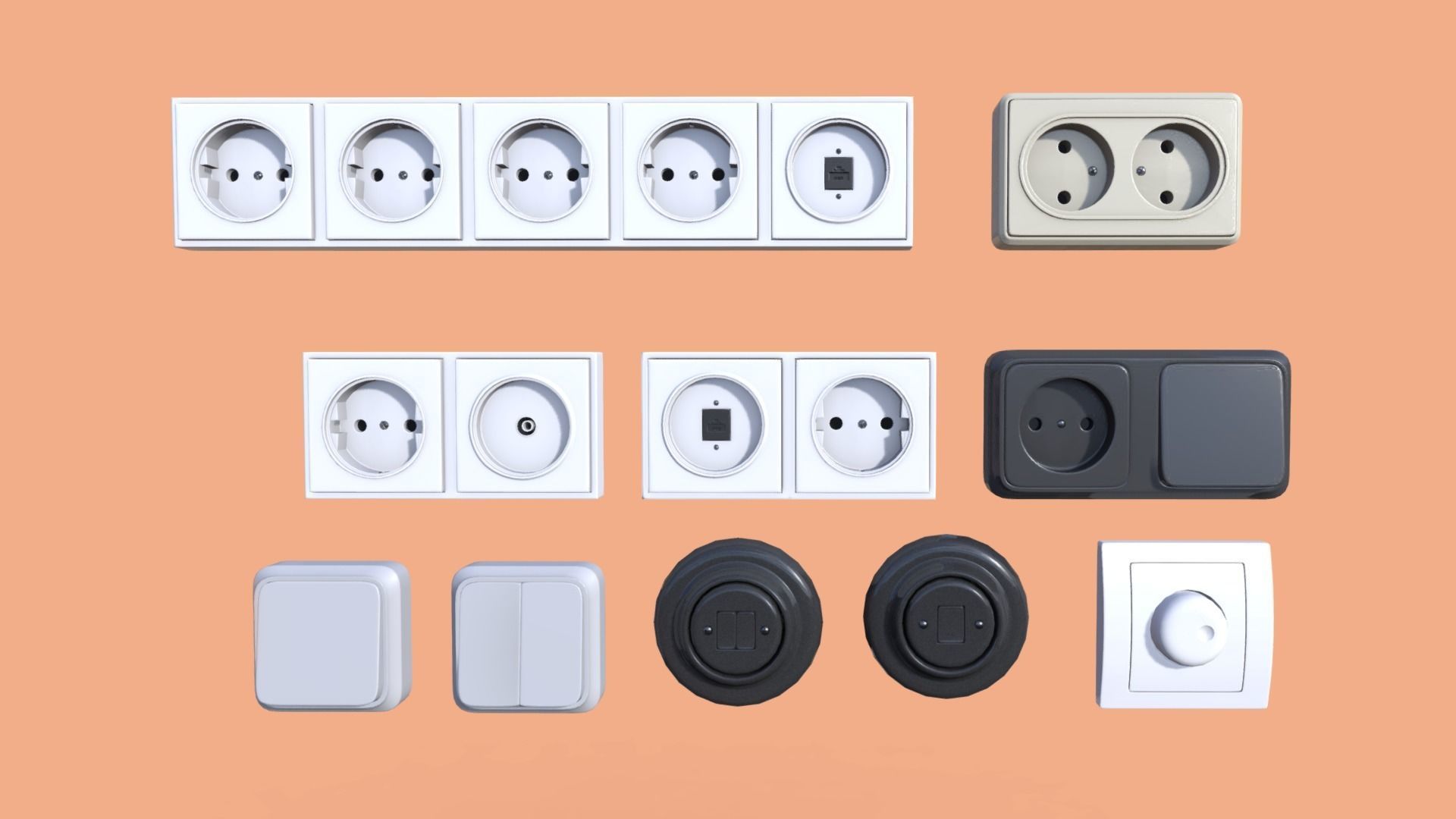 EU Switches - Sockets - Fuse Box Low-poly 3D model_2