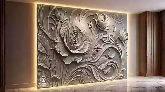  modern rose panel wall decor set relief stl mural CNC 296