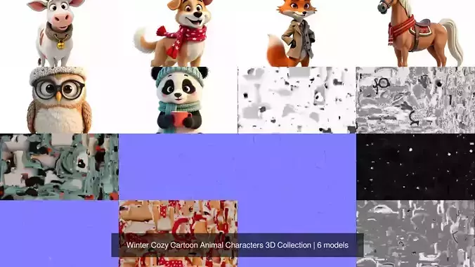 Winter Cozy Cartoon Animal Characters 3D Collection