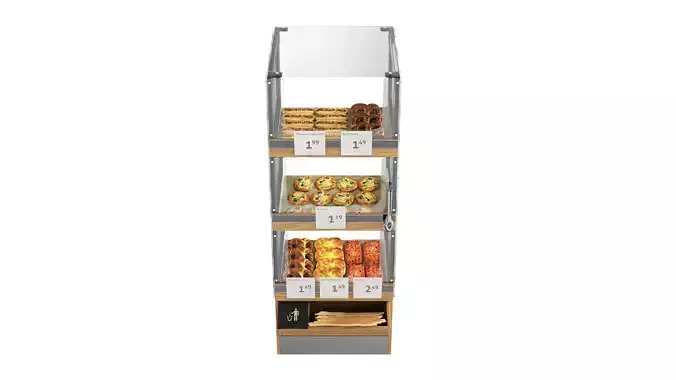 Bakery stand with salty pastries 3D model 2