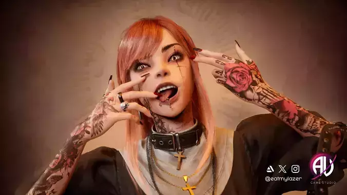 Cyberpunk Goth Nun - Raven 