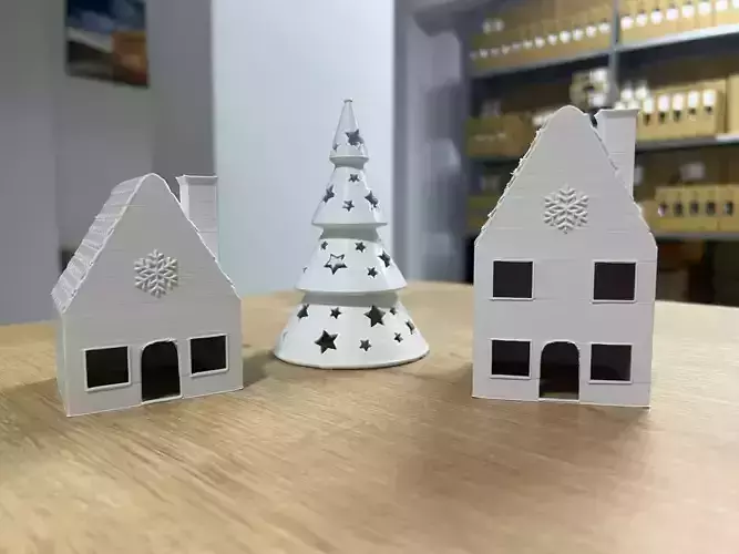 Christmas Mini House and LED Tree Lantern