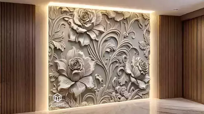 modern rose panel wall decor set relief stl mural CNC 297