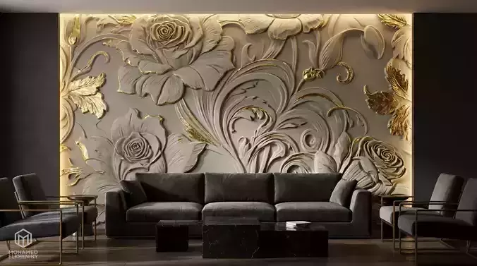 modern rose panel wall decor set relief stl mural CNC 297