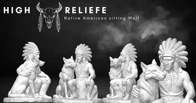 Native American sitting Wolf