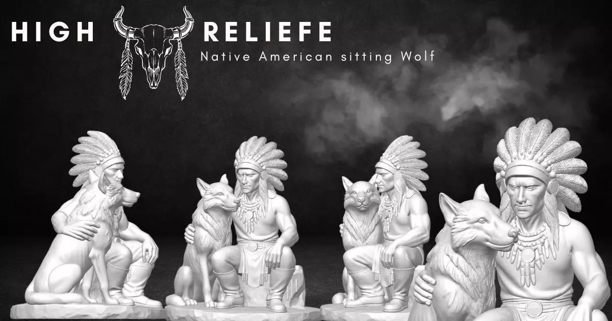 Native American sitting Wolf 3D print model