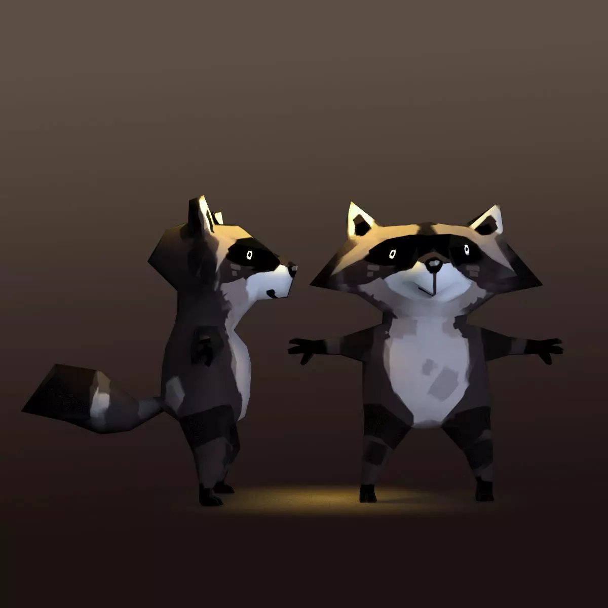Raccon cartoon Low-poly 3D model_0