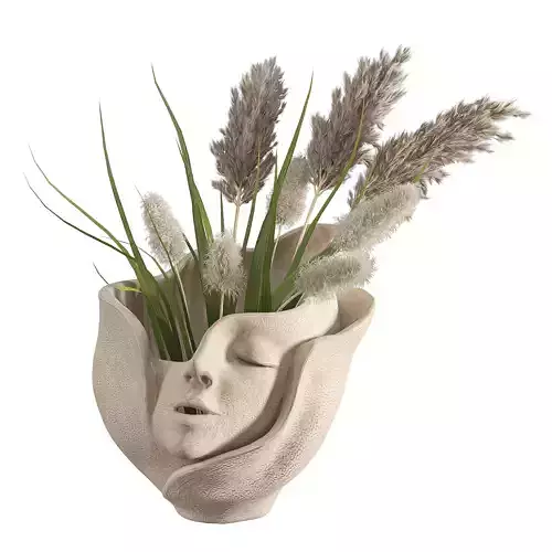 Ceramic Head Face Vase Pampas Grass