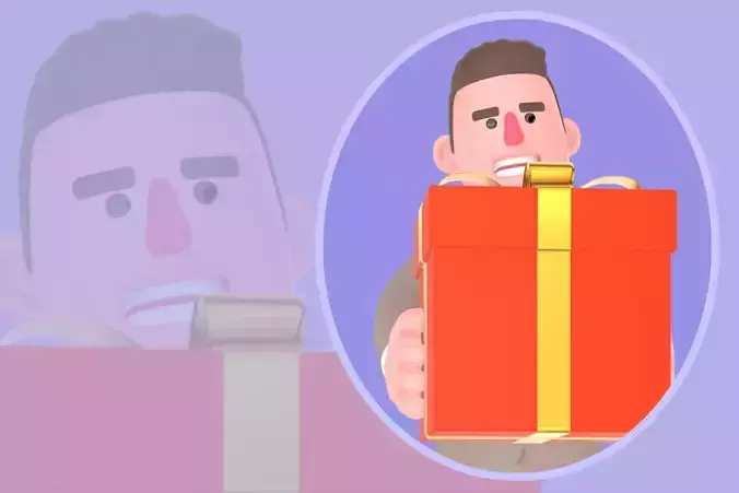 Stylized 3D Male Lawyer - Cartoon Attorney with Gift Box