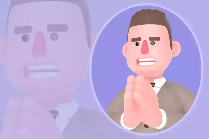 Stylized 3D Male Lawyer - Apologizing Cartoon Attorney