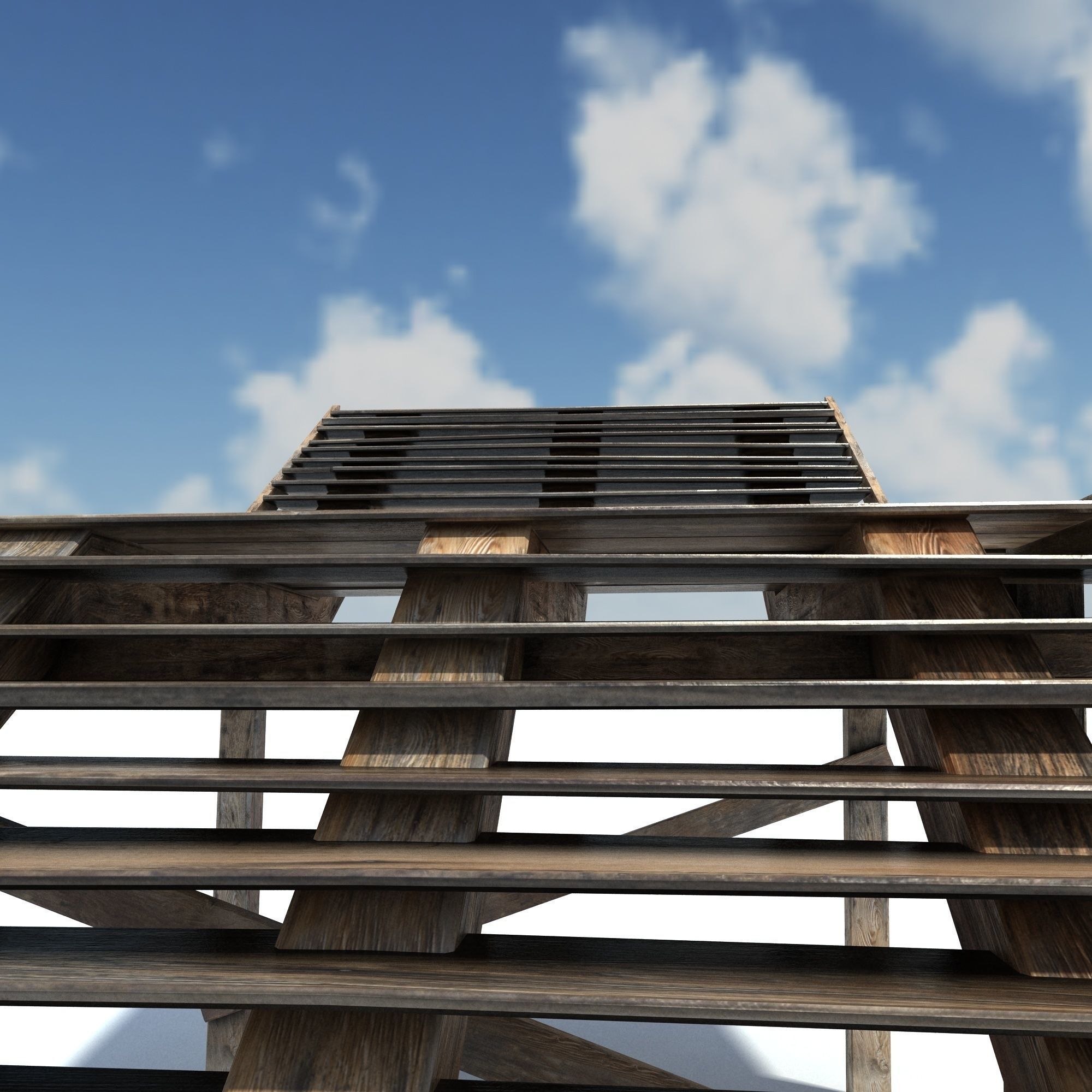 Old Wood Stairs Low-poly 3D model_7