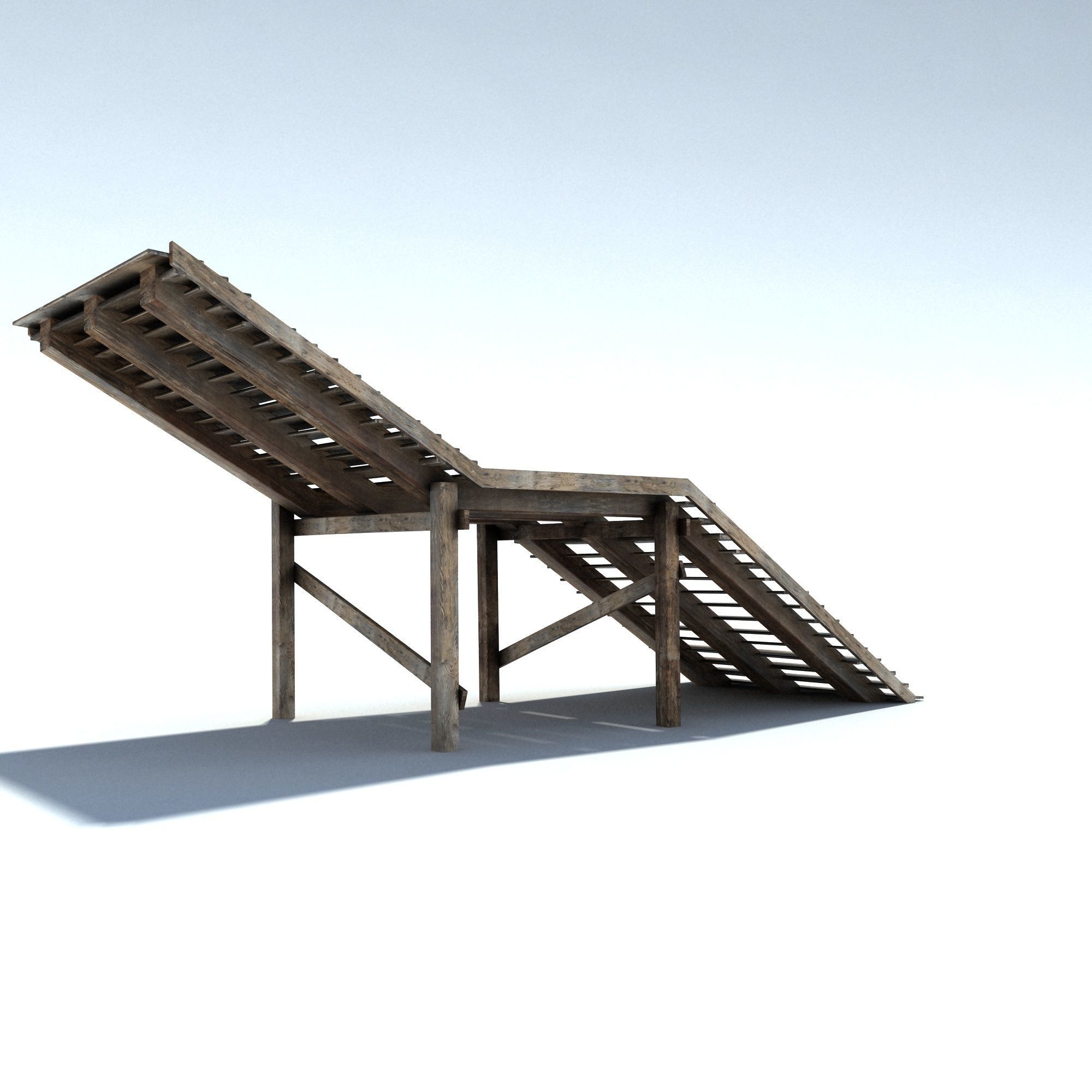 Old Wood Stairs Low-poly 3D model_3