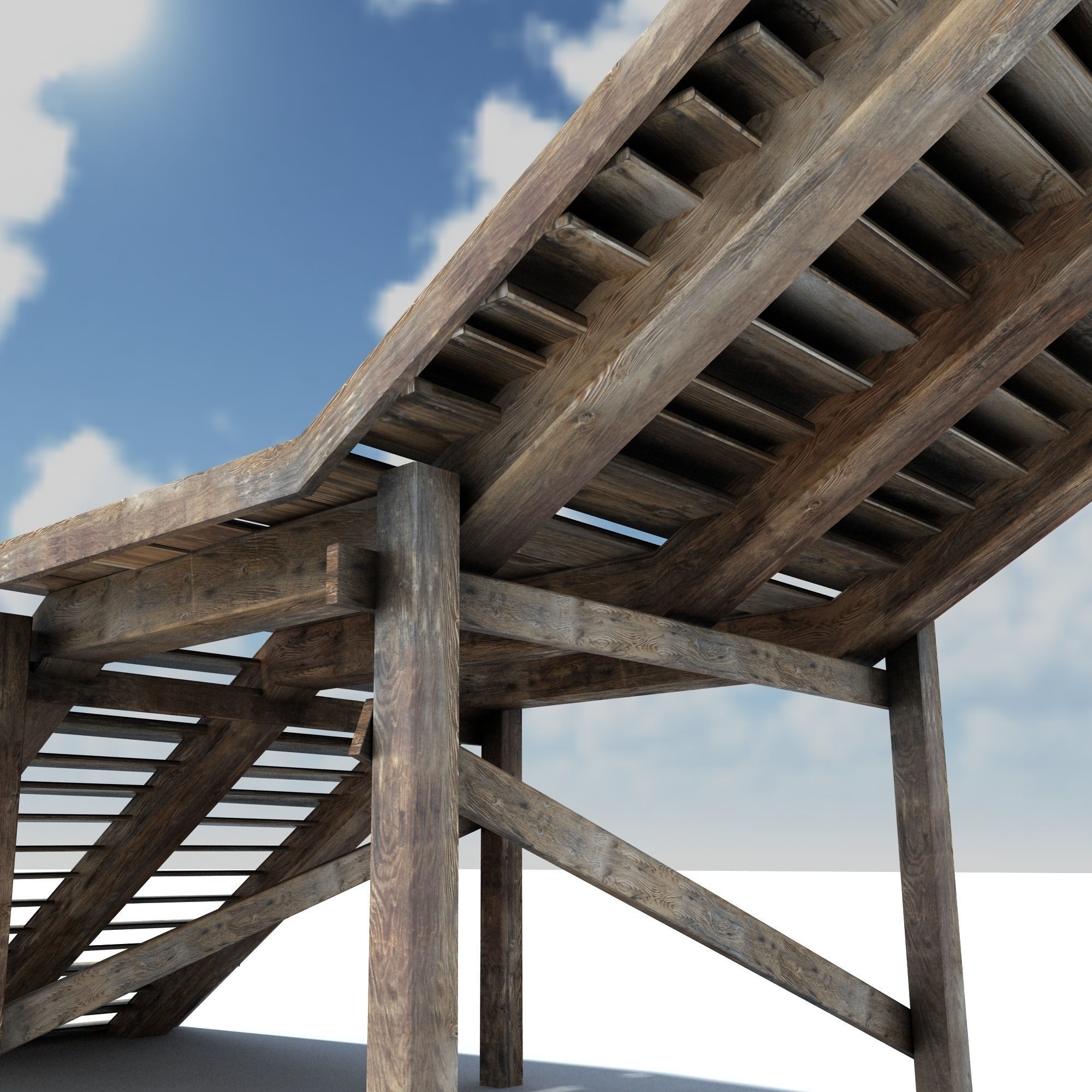Old Wood Stairs Low-poly 3D model_8