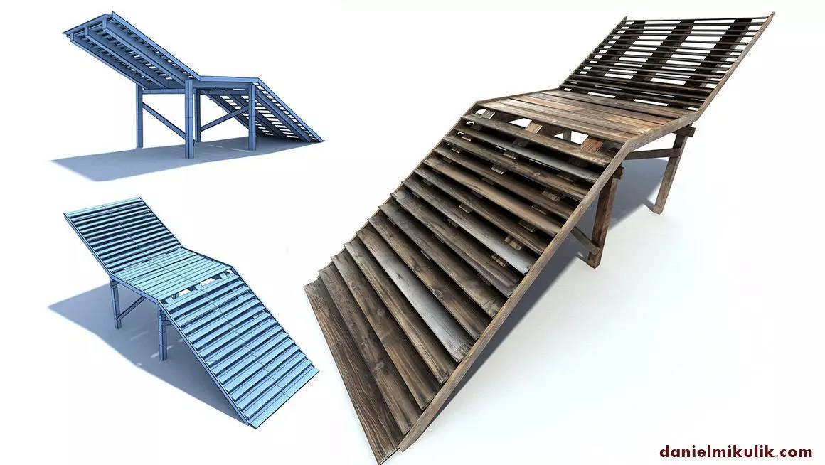 Old Wood Stairs Low-poly 3D model_0