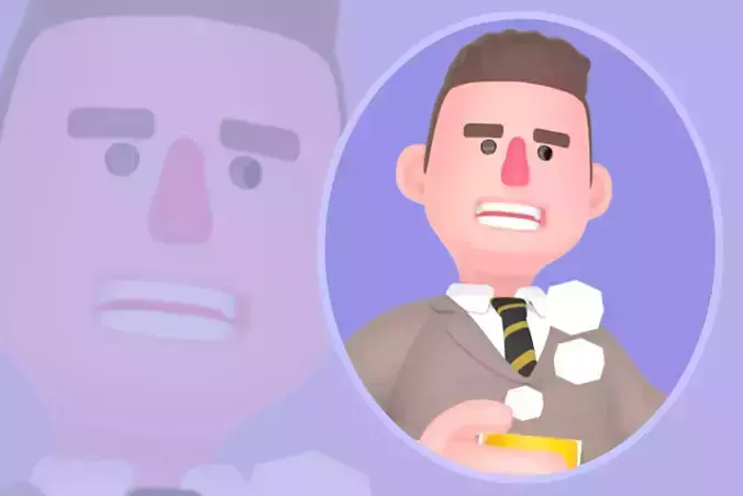 Stylized 3D Male Lawyer - Angry Cartoon Attorney with Drink
