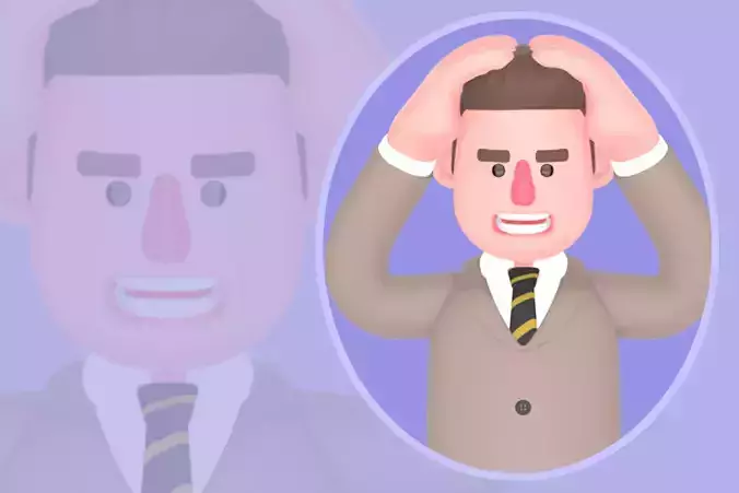 Stylized 3D Male Lawyer - Panicked Stress Cartoon Character